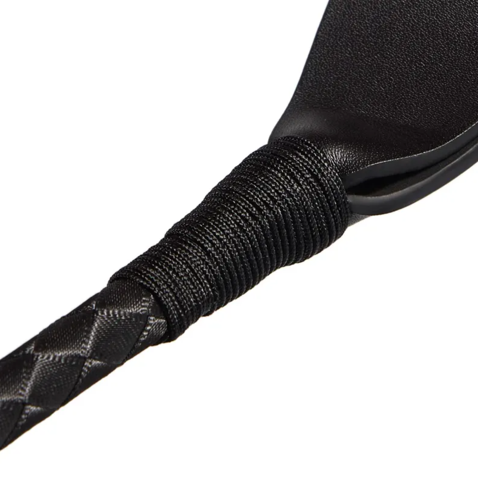 Black leather riding crop demonstrating lightweight balanced construction