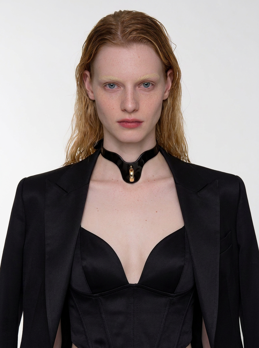 "Silence is a Virtue" luxury vegan patent collar - incognito kink fashion accessory.