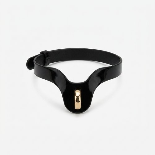 Black patent choker with a gold oring