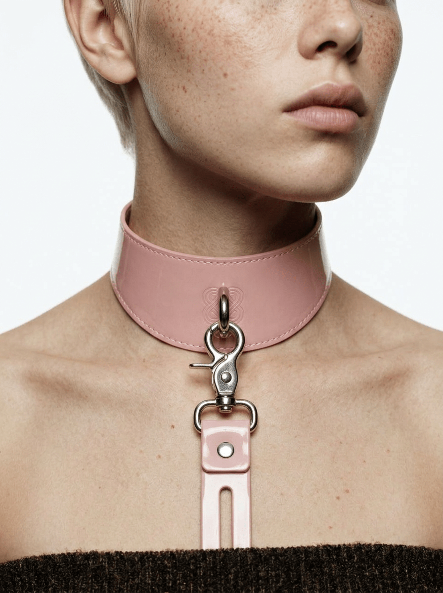 Pink Shibari Embossed Patent Leather Collar & Leash Set - Aphros Design