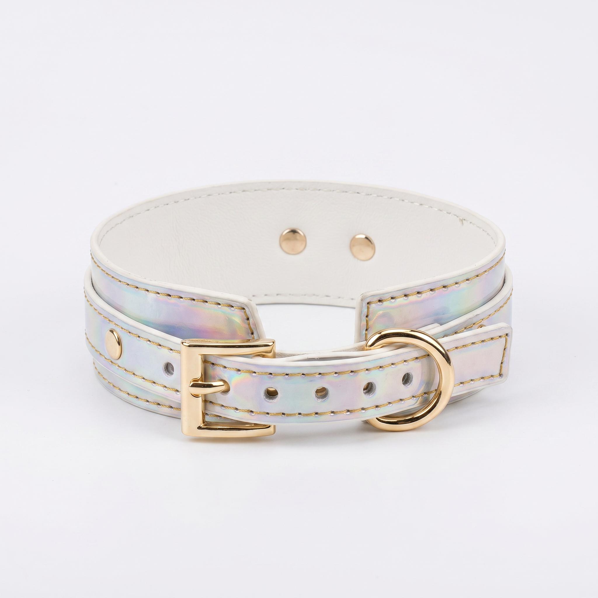 Architectural holographic opal silver collar and 110cm leash set