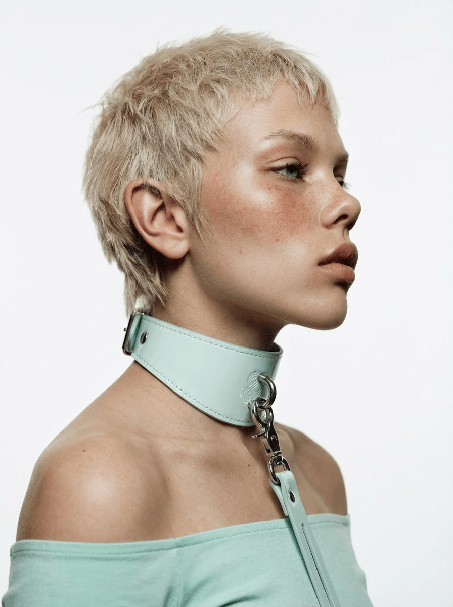 Shibari Embossed Cyber Mint Collar & Leash Set - Aphros Design